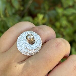 Mexican 925 Sterling Silver Hammered Movable Disk Dome Boho Artisan Ring Sz 8